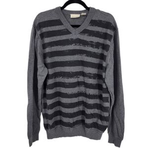 DKNY BLACK STRIPES GREY SWEATER‎ Size XL 100% COTTON